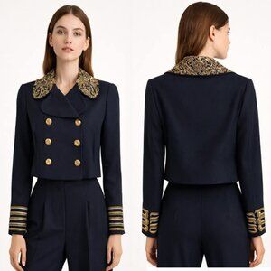 NWT $5k+ Michael Kors Collection Military Wool Blend Blue Pea Coat Size 2